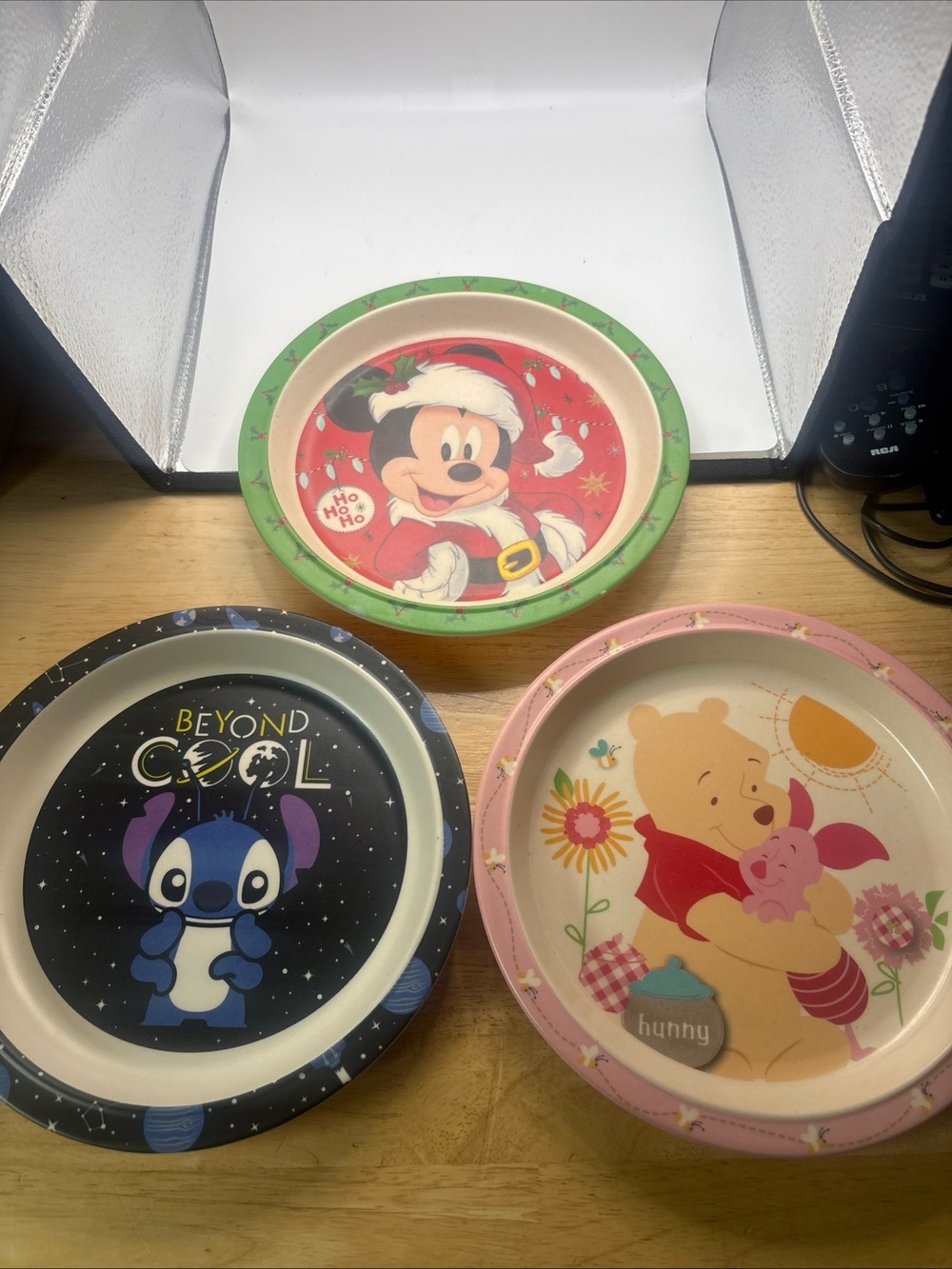 Disney Kids Holiday Mickey, Stitch and Winnie the Pooh Party Plates - Set of 3